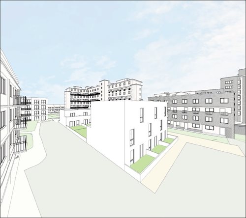 Artist's impression of homes that could be built as part of an infill scheme on the Clichy Estate
