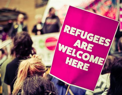 Refugees - welcome sign