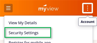 MyView security settings menu