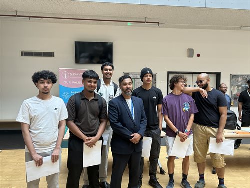 Cllr Faysal Ahmed with students