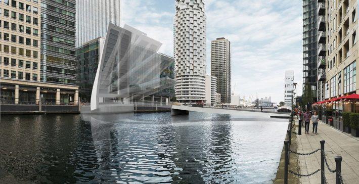 View of the bridge opening from the south quay of South Dock