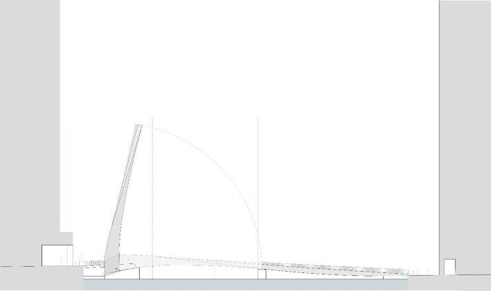 Elevation diagram of the bridge in the closed and open positions