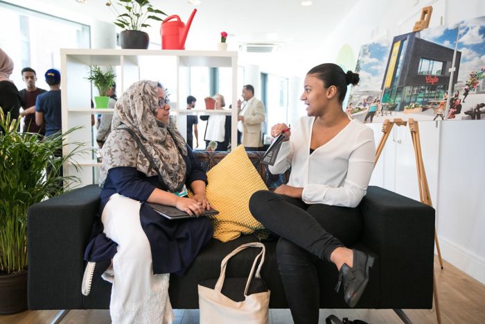 Two women talking