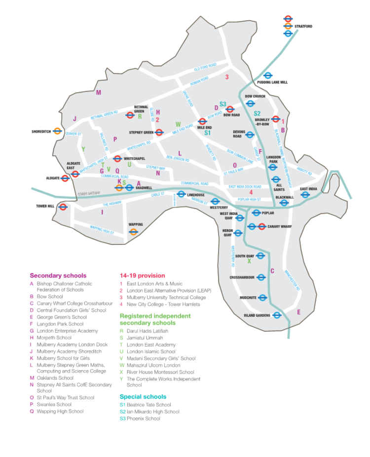 Map of secondary schools registered independent SS in LBTH