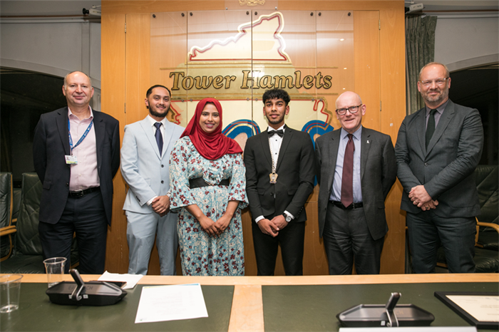 Young Mayor of Tower Hamlets with Will Tuckley (CEO) and Mayor with Cllr Asma Begum Deputy Mayor