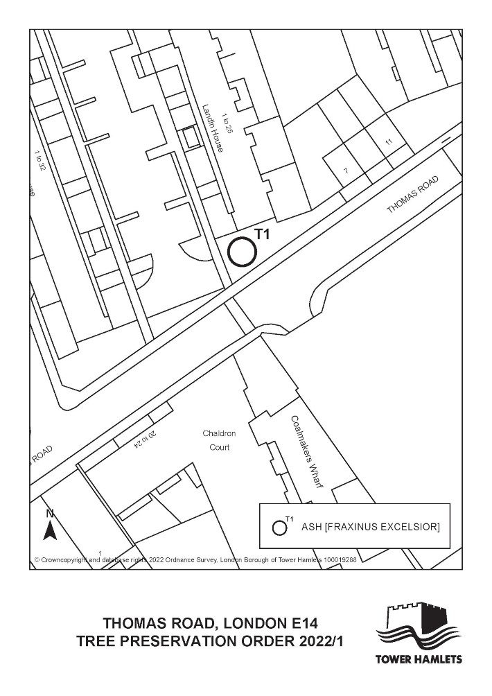 A map showing the location of the Ash tree