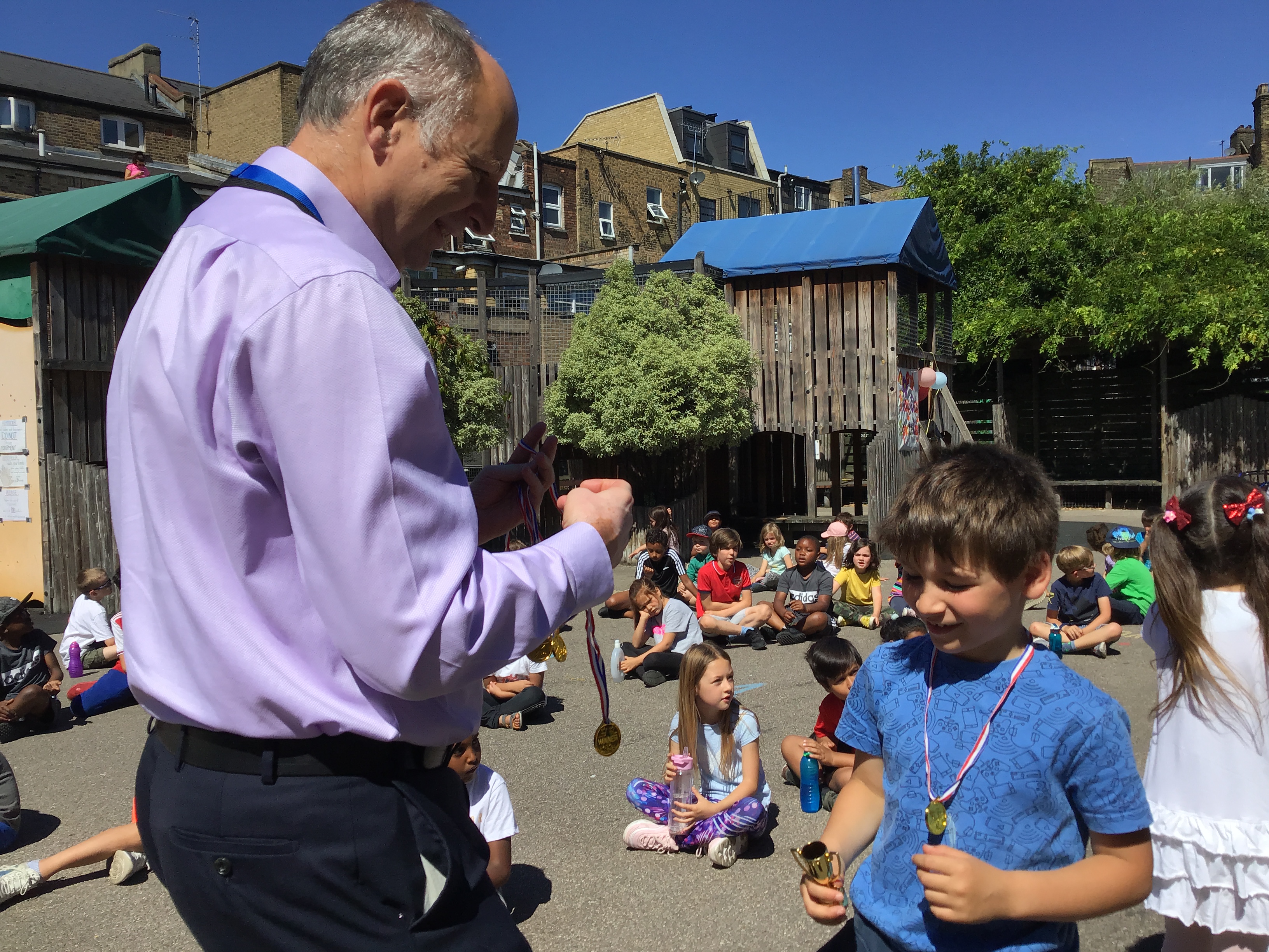 Handing out medals