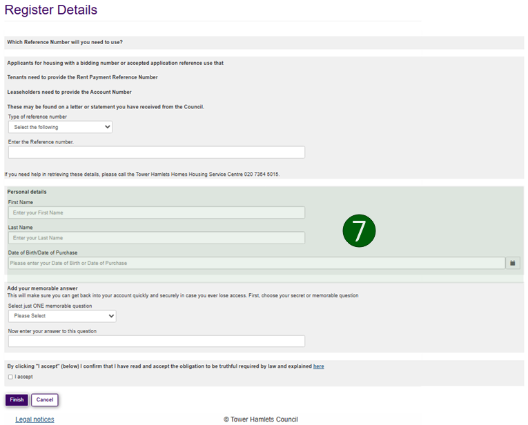 Registering your personal details