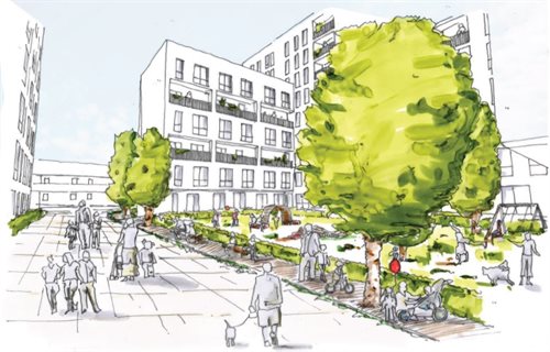 Sketch showing an initial view of what a regeneration scheme on the Clichy Estate might look like