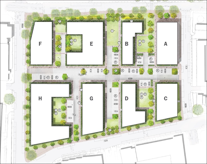 A plan showing how the Clichy Estate could be laid out as part of a regeneration scheme - this option prioritises the availability of parking