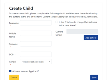 Create child information