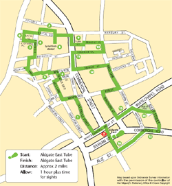 Map showing route of Spitalfields walk